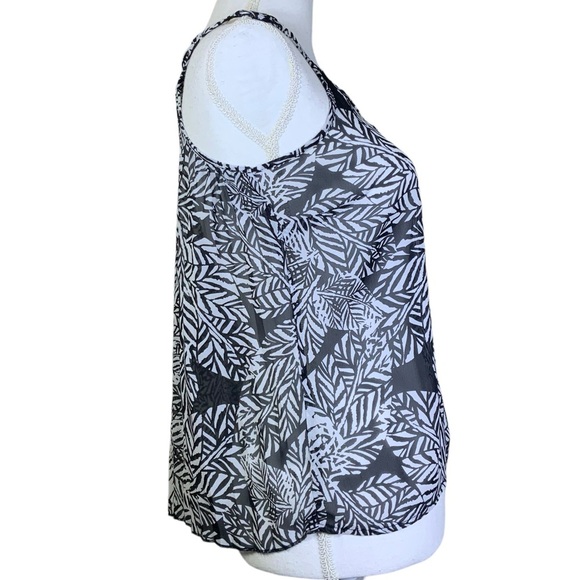Aeropostale Sleeveless Semi Sheer Tank Top Geometric Leaf Print Black White - Picture 7 of 16
